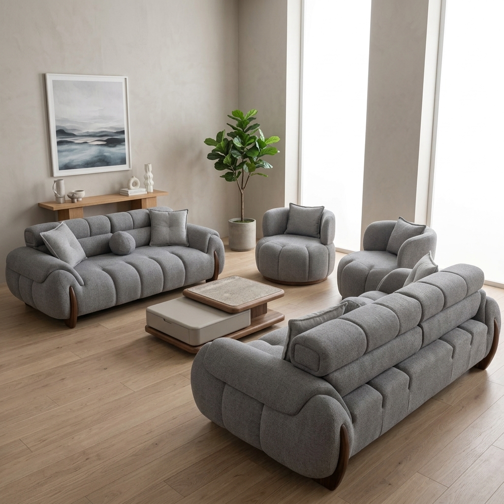 Juego de Sala Modular Acanalado Gris & Madera, Salas & Cocinas